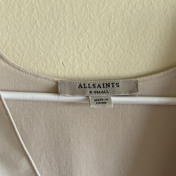 All Saints Mia Crepe V Neck Wrap Blouse Cream/Tan - Picture 4 of 8